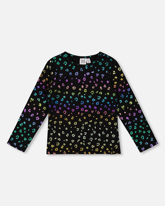 Stretch Jersey T-Shirt Multicolor Leopard Print