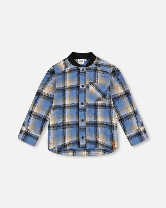 Long Sleeve Brushed Plaid Button Down Shirt With Rib Collar