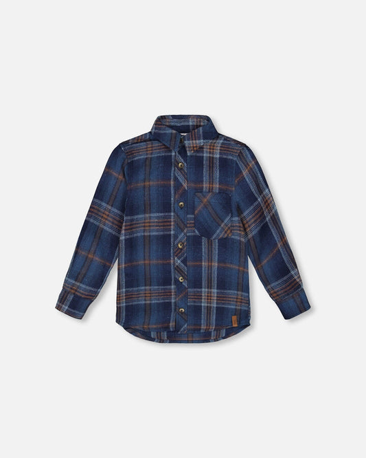 Long Sleeve Flannel Shirt Blue And Brown Plaid