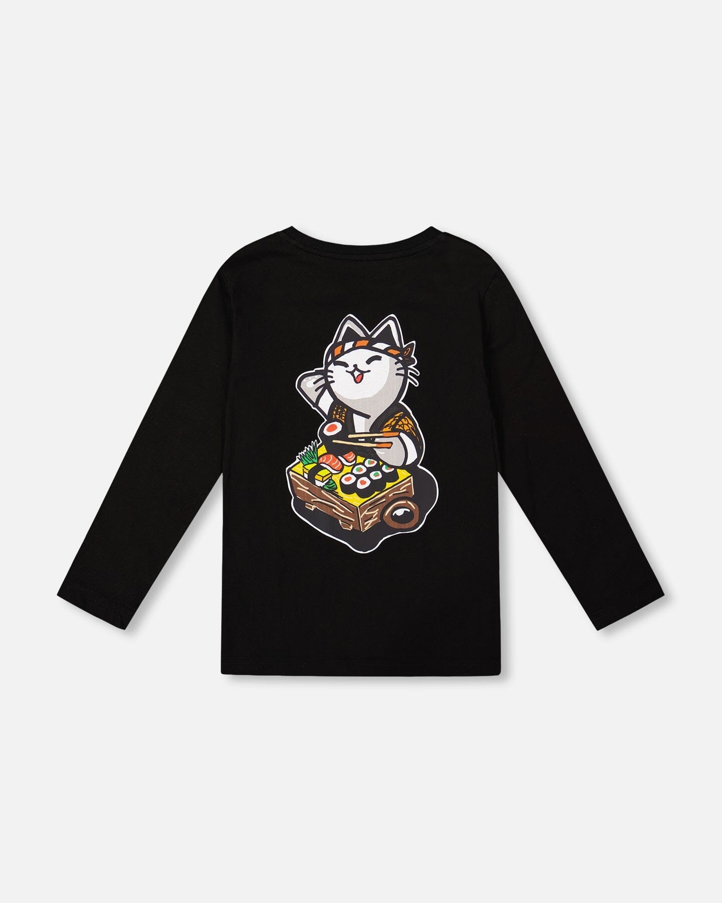 Long Sleeve Jersey Tee Shirt Black With Print Back & Front