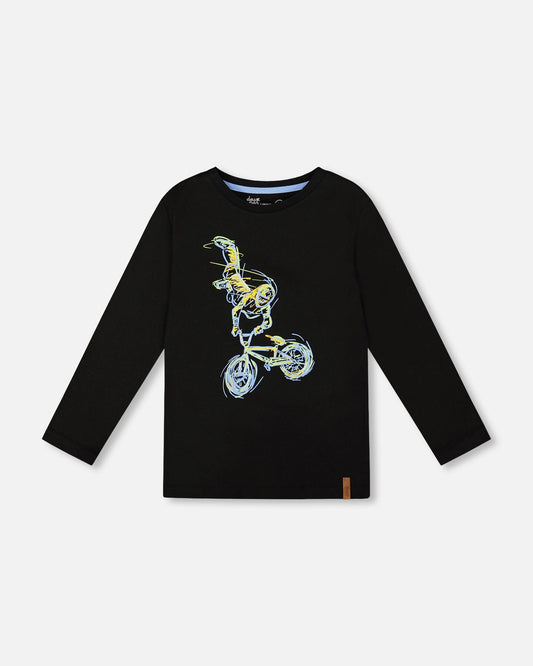 Long Sleeve Cotton Jersey Tee Shirt Black