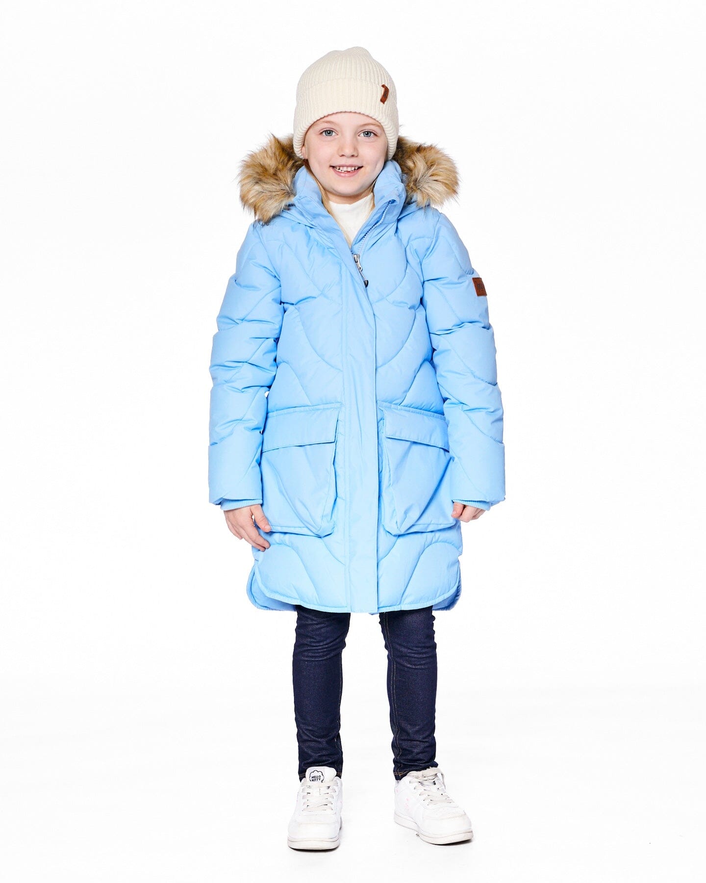 Long Wavy Quilt Puffy Winter Coat Powder Blue