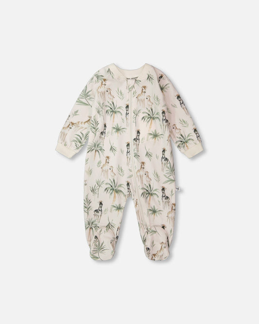 Organic Cotton Jersey One-Piece Pyjama Beige Zebra Print