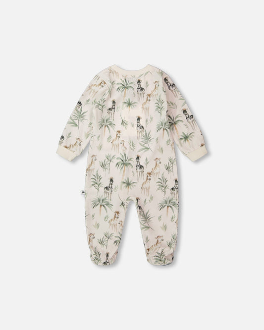 Organic Cotton Jersey One-Piece Pyjama Beige Zebra Print