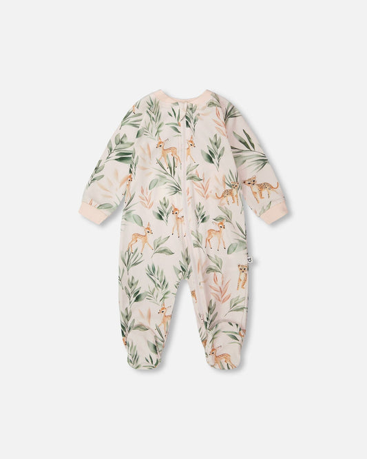 Organic Cotton Jersey One-Piece Pyjama Peach Deer Print