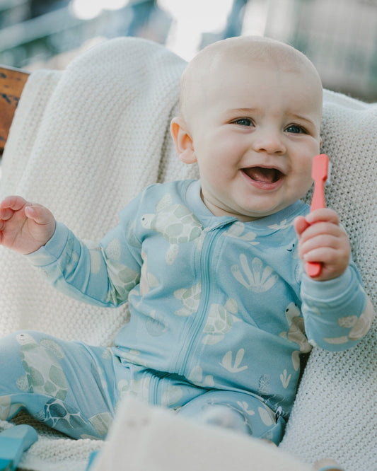 Organic Cotton Jersey One-Piece Pyjama Blue Turtle Print