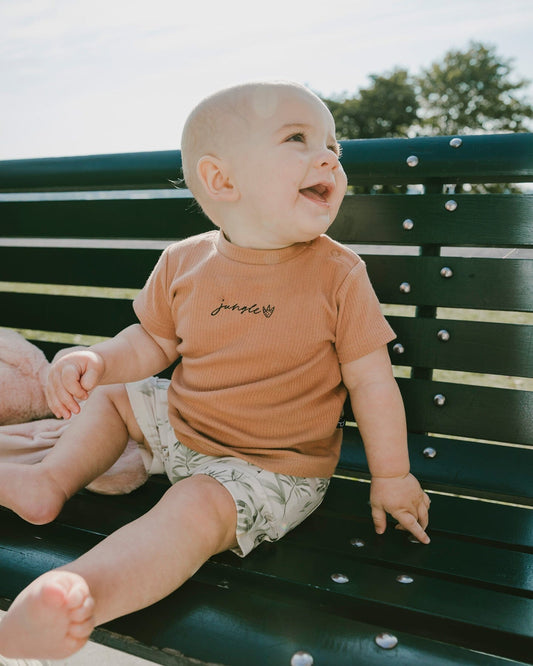 Cotton Rib Jersey T-Shirt And Organic Cotton Jersey Short Set Caramel And Beige Zebra Print