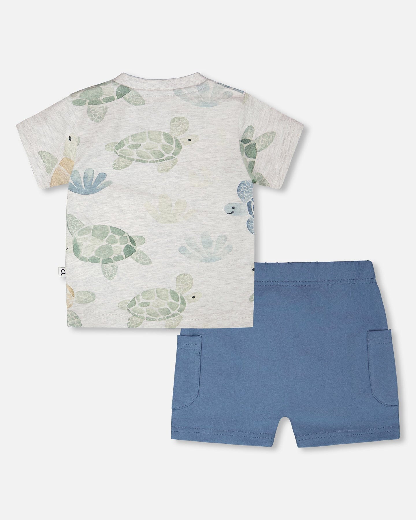 Ensemble T-shirt En Jersey Et Short En Jersey De Coton Bio Imprimé Tortue Gris Chiné Et Bleu Moyen