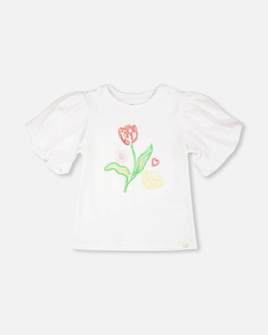 Organic Cotton Jersey Top White With Embroidery