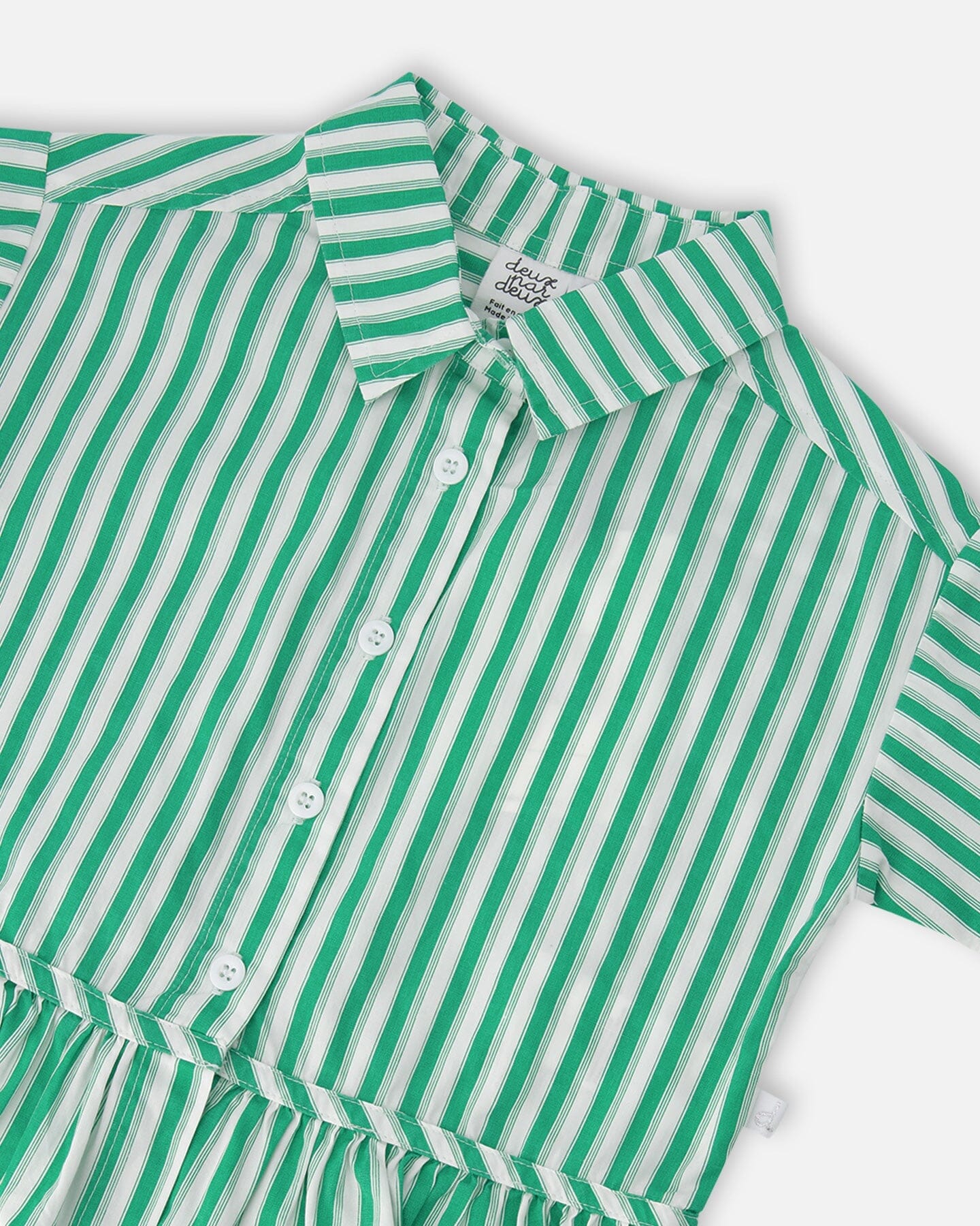 Short Sleeve Striped Button Down Shirt Green
