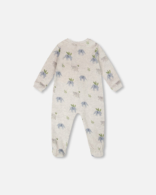 Organic Cotton Baby One-Piece Pyjama Grey Elephant Print