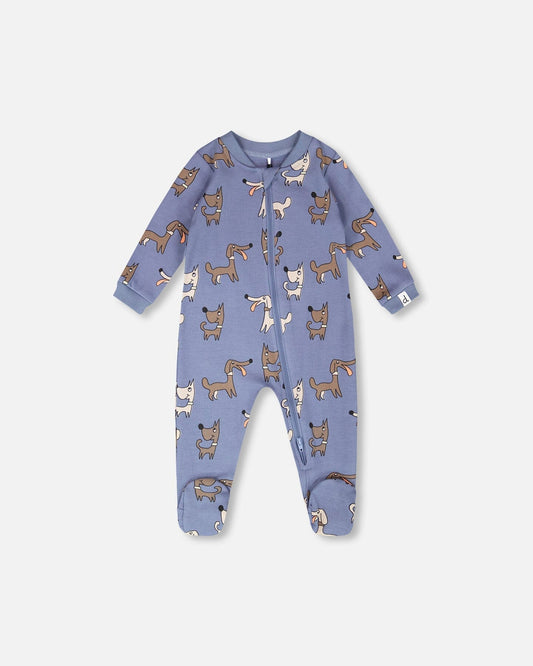 Organic Cotton Baby One-Piece Pyjama Blue Dog Print