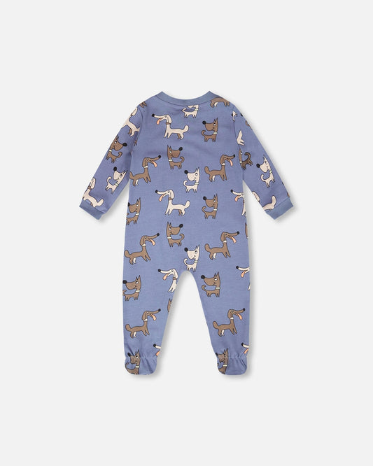 Organic Cotton Baby One-Piece Pyjama Blue Dog Print