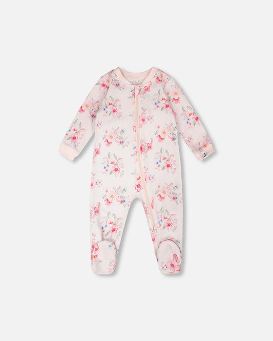 Organic Cotton Baby One-Piece Pyjama Pink Flower Print