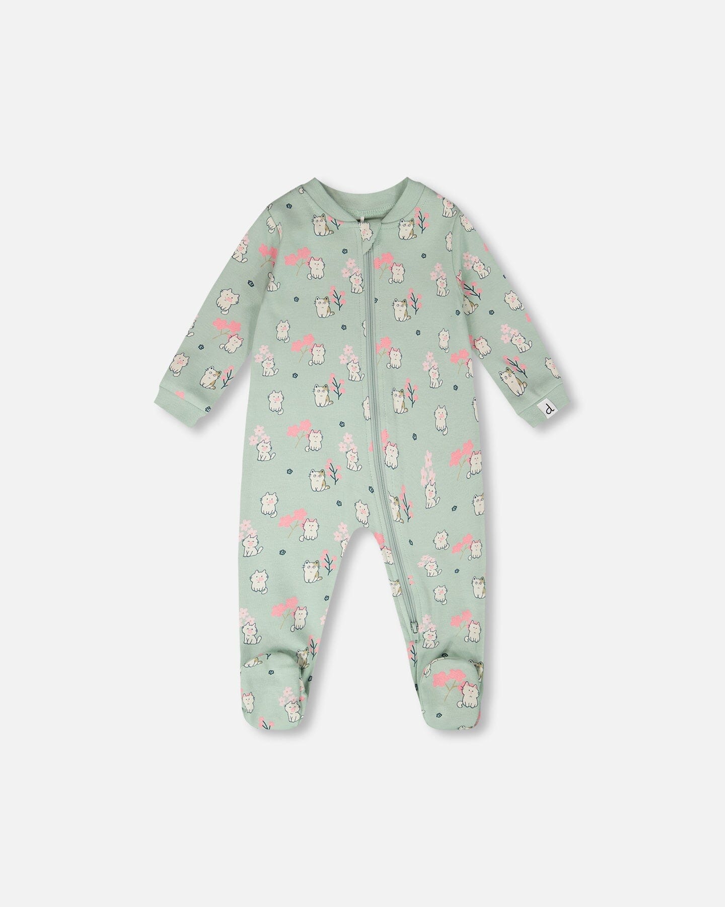 Organic Cotton Baby One-Piece Pyjama Blue Kitten Print