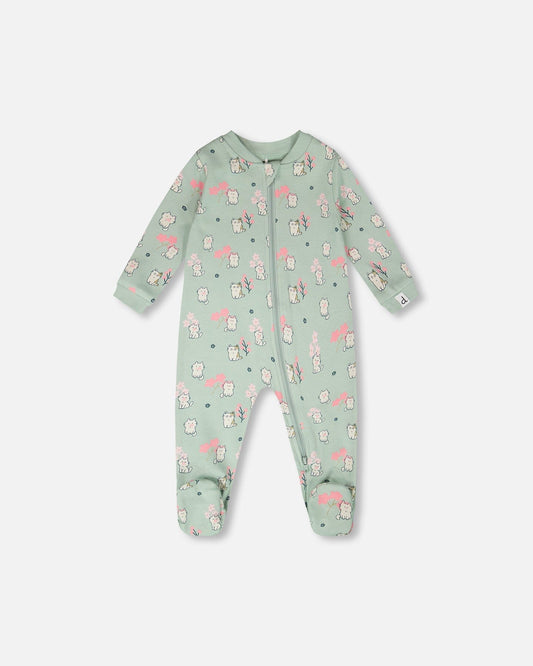 Organic Cotton Baby One-Piece Pyjama Blue Kitten Print