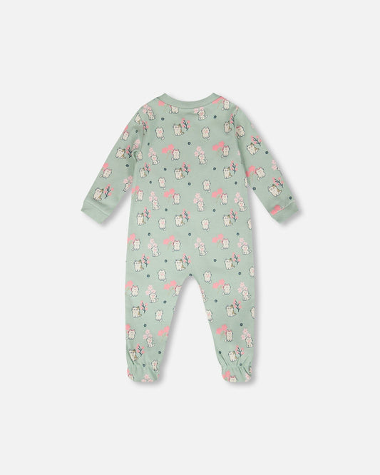 Organic Cotton Baby One-Piece Pyjama Blue Kitten Print