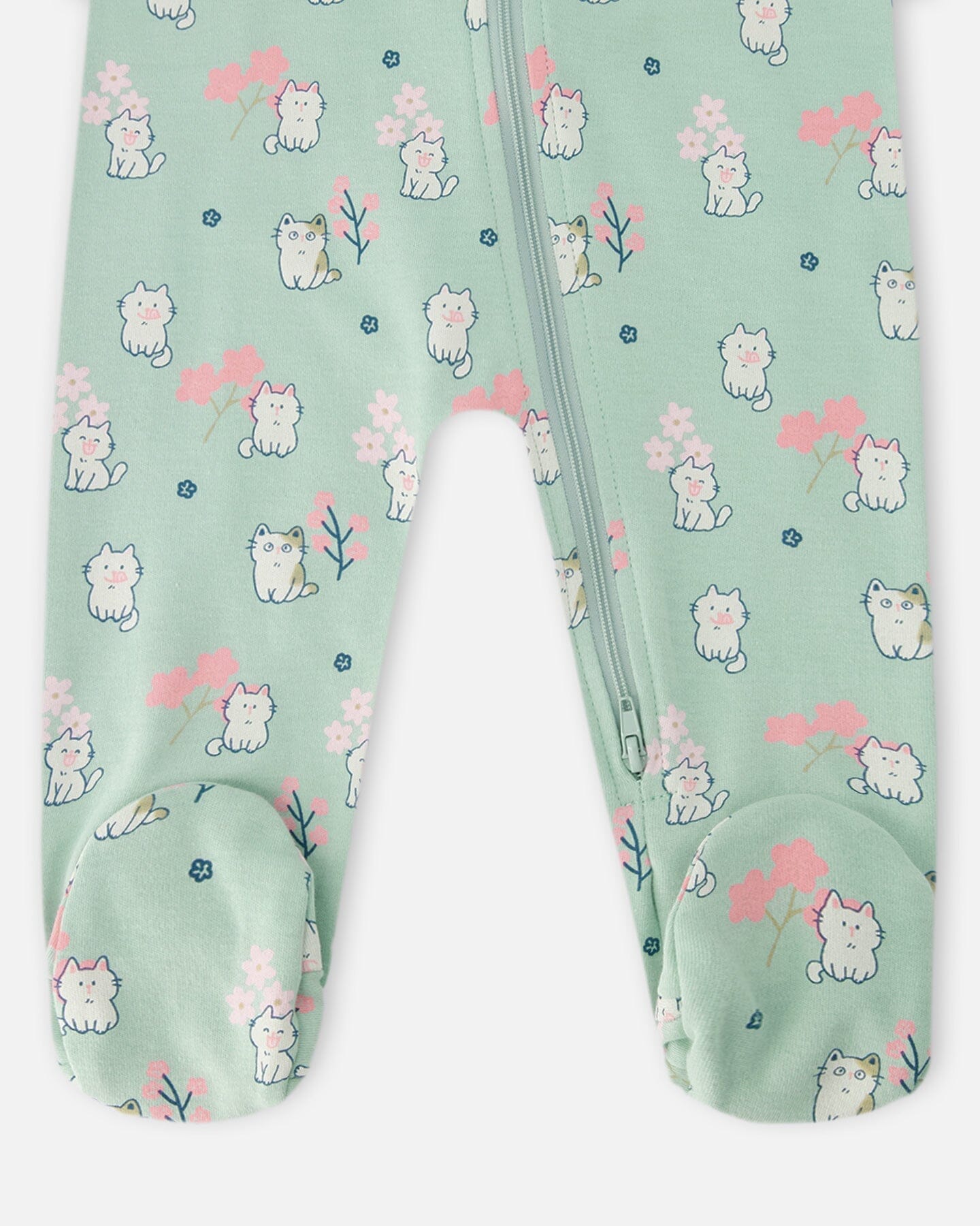 Organic Cotton Baby One-Piece Pyjama Blue Kitten Print