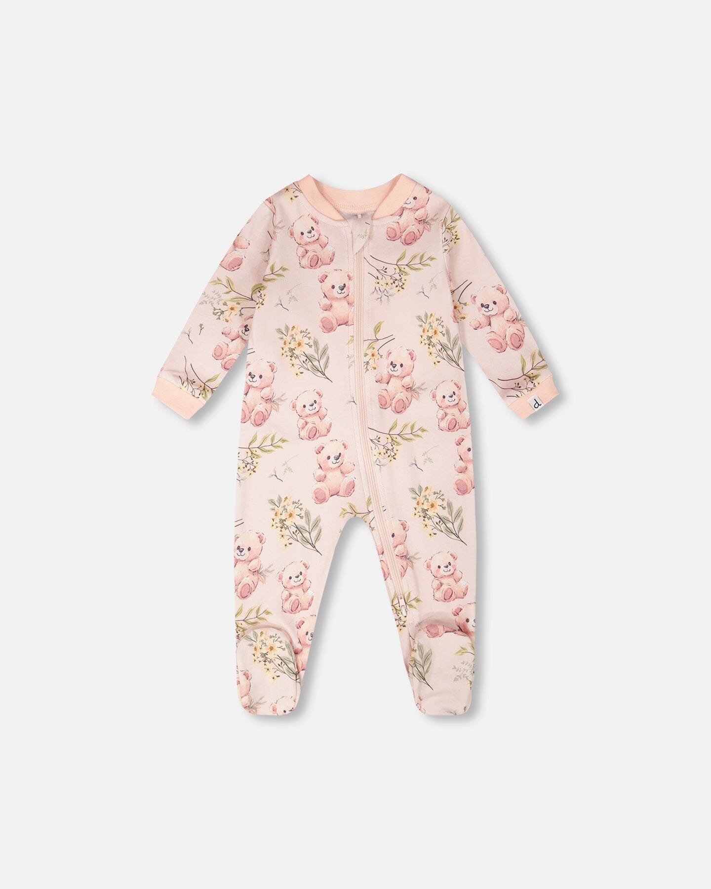 Organic Cotton Baby One-Piece Pyjama Pale Pink Bear Print