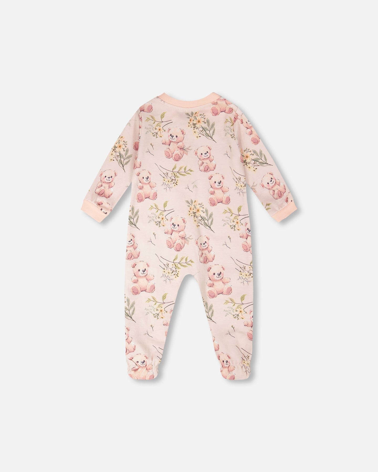 Organic Cotton Baby One-Piece Pyjama Pale Pink Bear Print