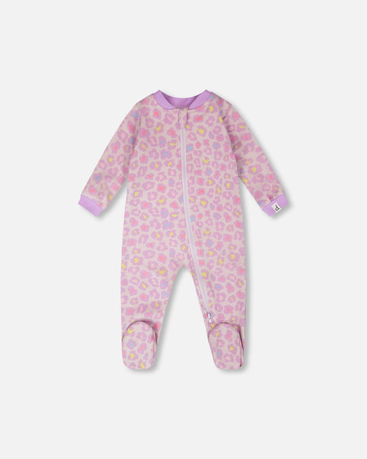 Organic Cotton Baby One-Piece Pyjama Purple Animal Print