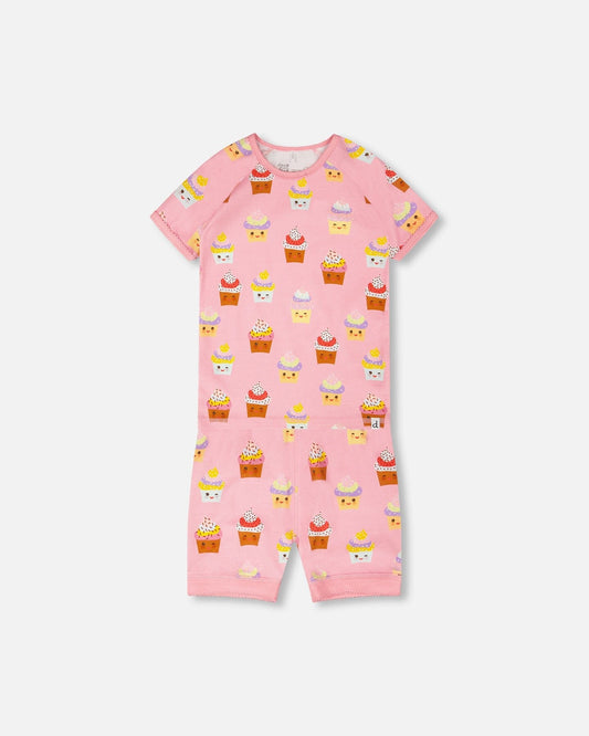 Organic Cotton Two-Piece Pyjama Set Pink Cupcake Print