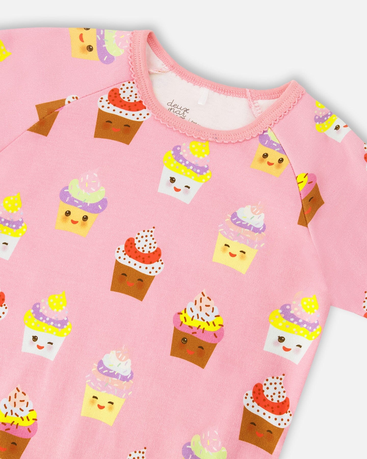 Organic Cotton Two-Piece Pyjama Set Pink Cupcake Print
