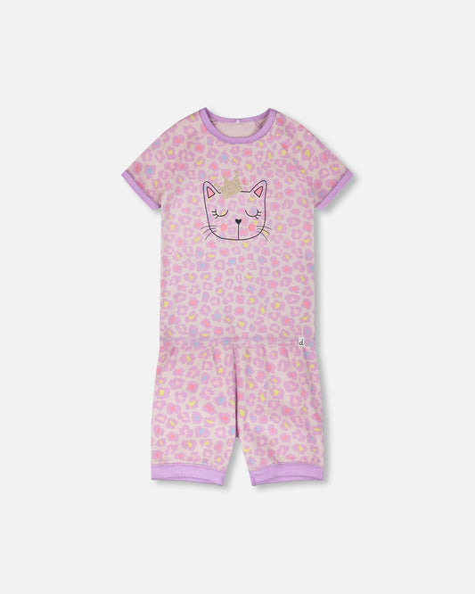 Organic Cotton Two-Piece Pyjama Set Purple Animal Print