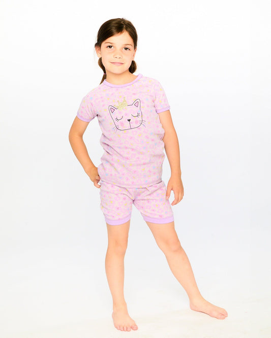 Organic Cotton Two-Piece Pyjama Set Purple Animal Print