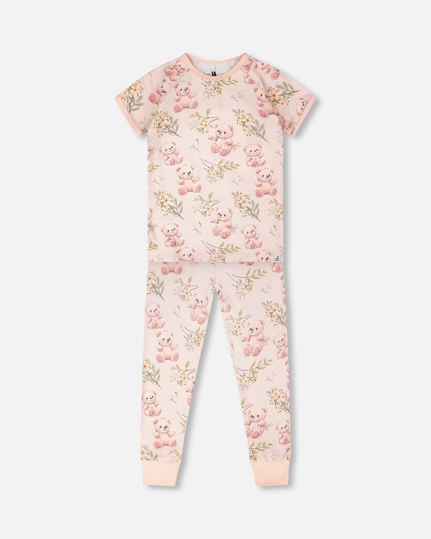 Organic Cotton Two-Piece Pyjama Set Pale Pink Bear Print