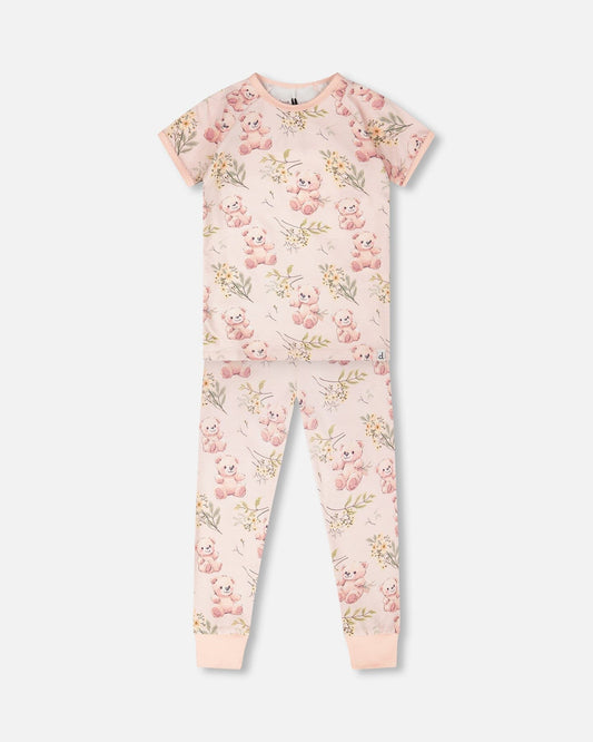 Organic Cotton Two-Piece Pyjama Set Pale Pink Bear Print