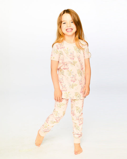 Organic Cotton Two-Piece Pyjama Set Pale Pink Bear Print