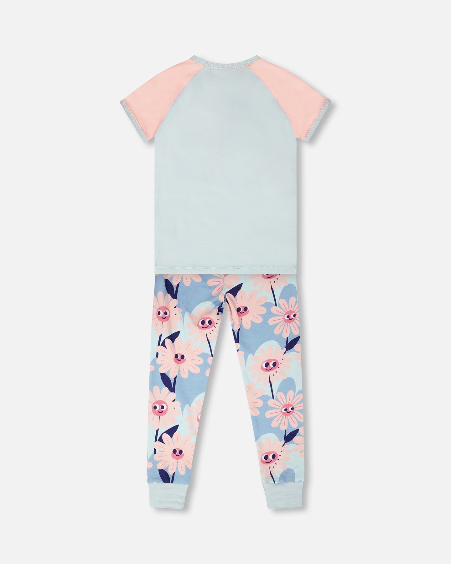 Organic Cotton Two-Piece Pyjama Set Blue Smiling Flower Print
