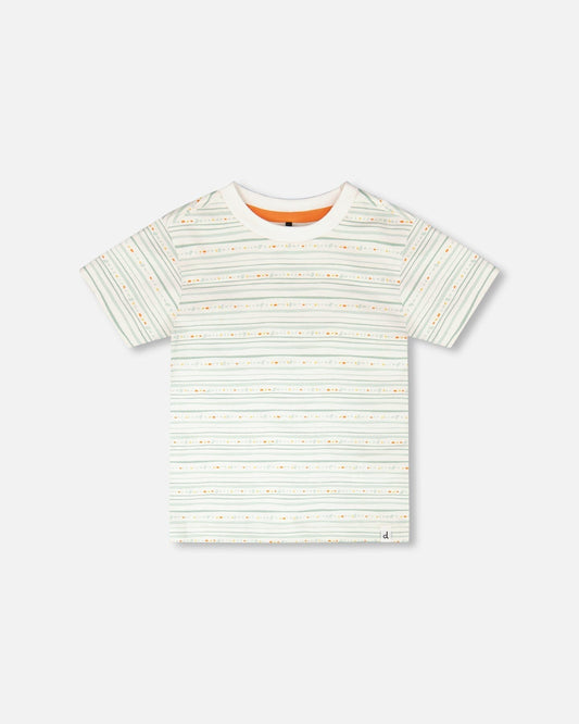 Organic Cotton T-Shirt White Printed Mint Green Lines