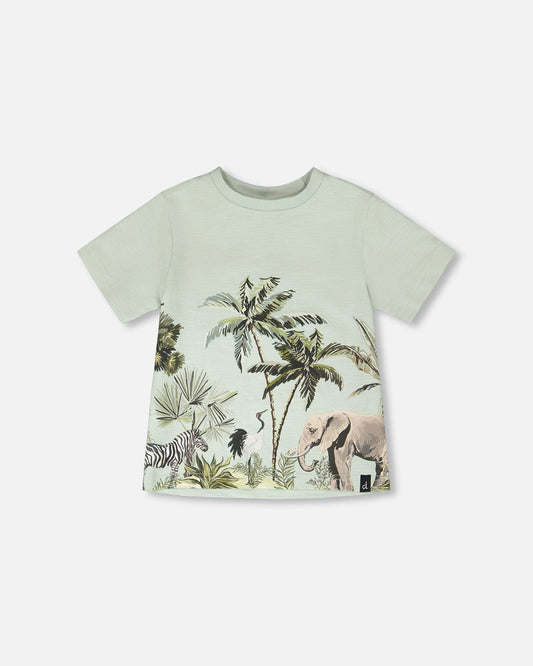 Organic Cotton T-Shirt Mint Green Safari Print
