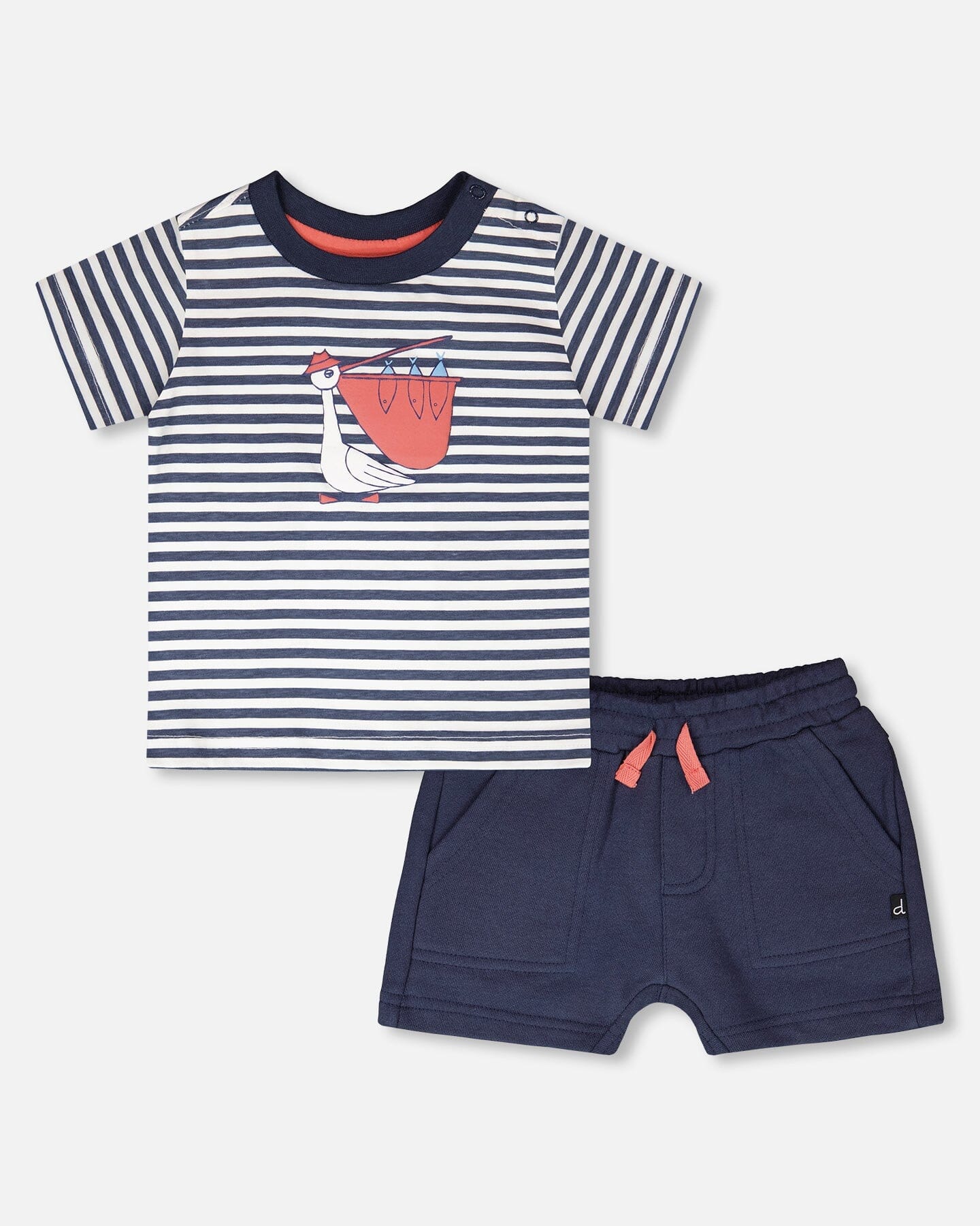 Organic Cotton T-Shirt And Short Set Blue Stripes And Blue