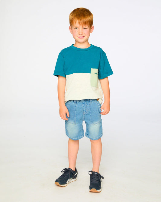 Organic Cotton Colorblock Jersey T-Shirt With Chest Pocket Heather Grey