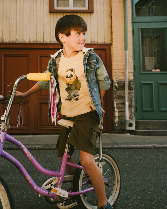 Organic Cotton Jersey T-Shirt With Print Beige