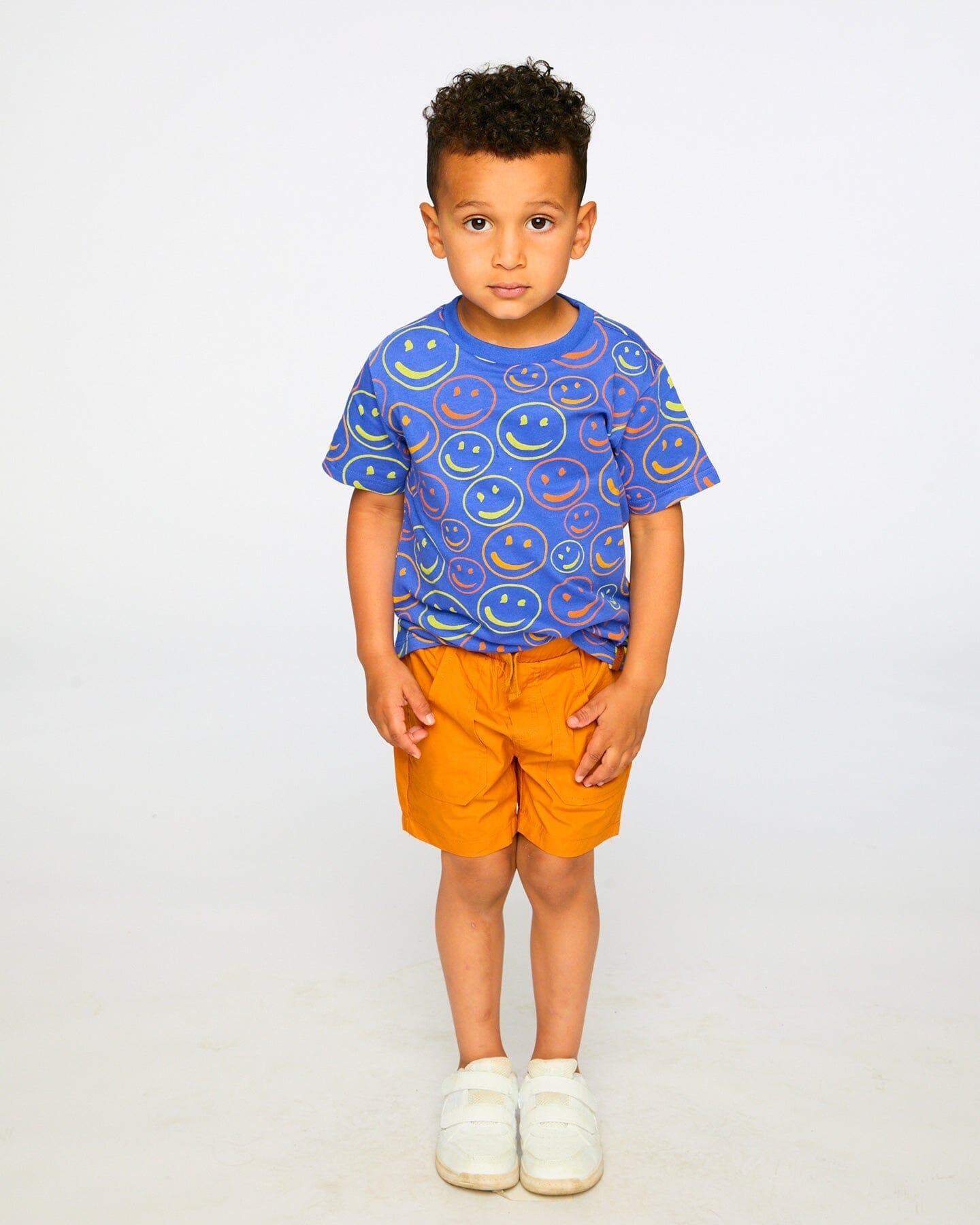 Organic Cotton Jersey T-Shirt Blue Smiley Print