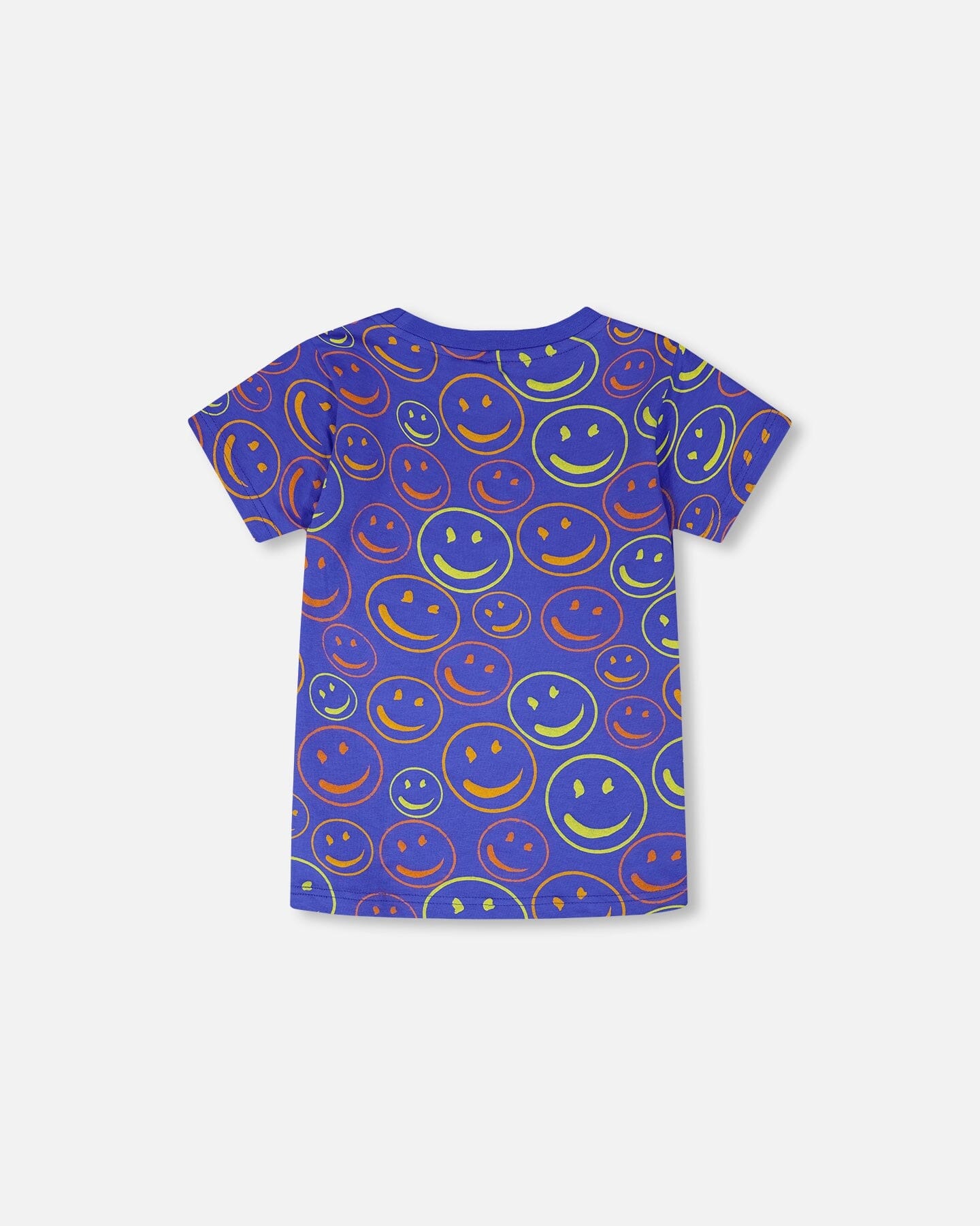Organic Cotton Jersey T-Shirt Blue Smiley Print
