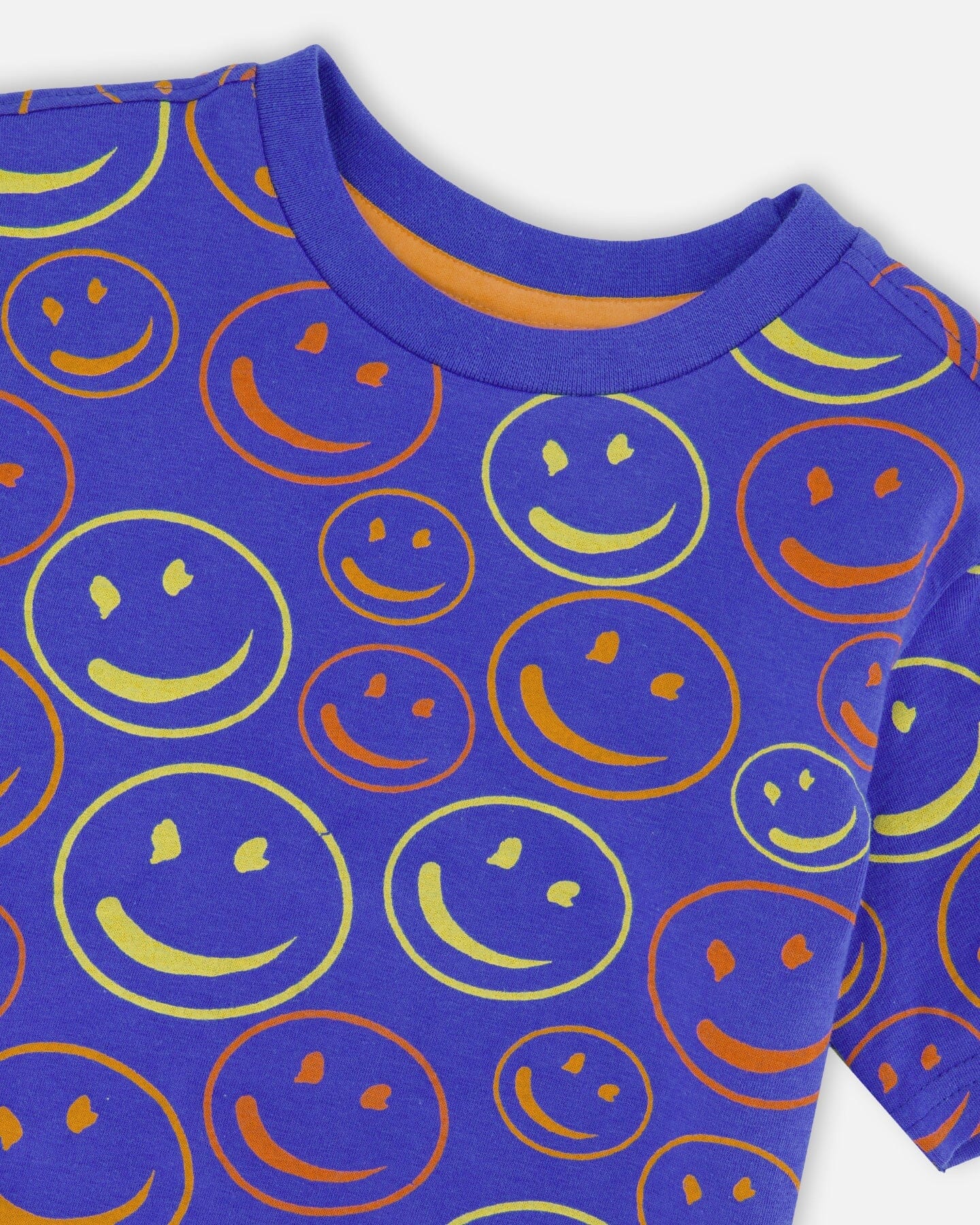 Organic Cotton Jersey T-Shirt Blue Smiley Print