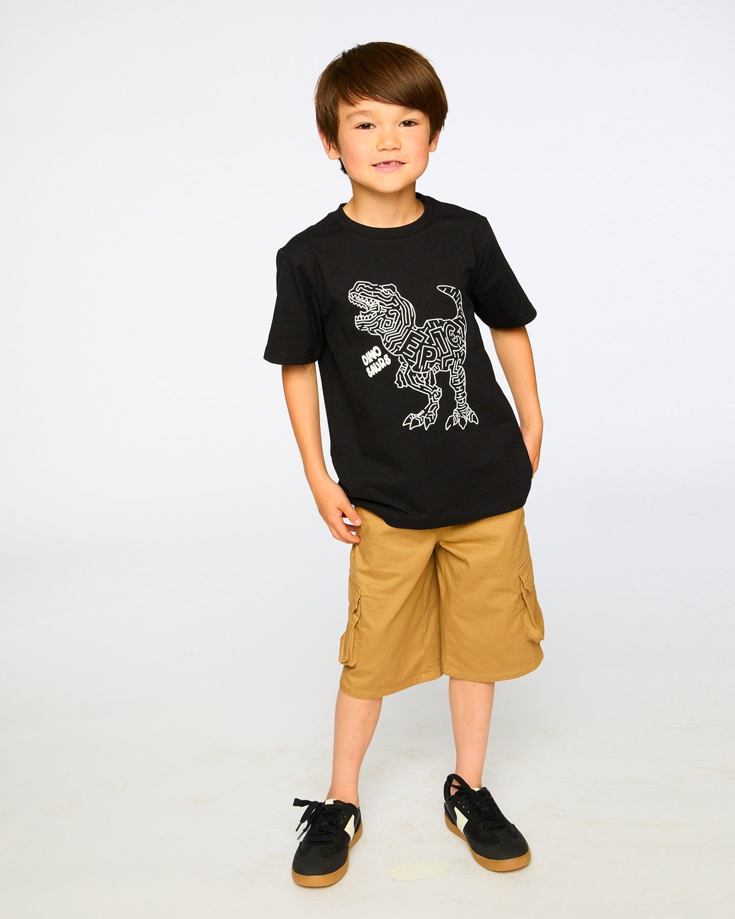 Organic Cotton Jersey T-Shirt With Dino Print Black