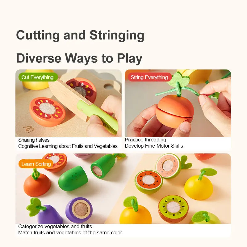 Wooden Food Chopping Set - Delicious Fruit and Vegetable