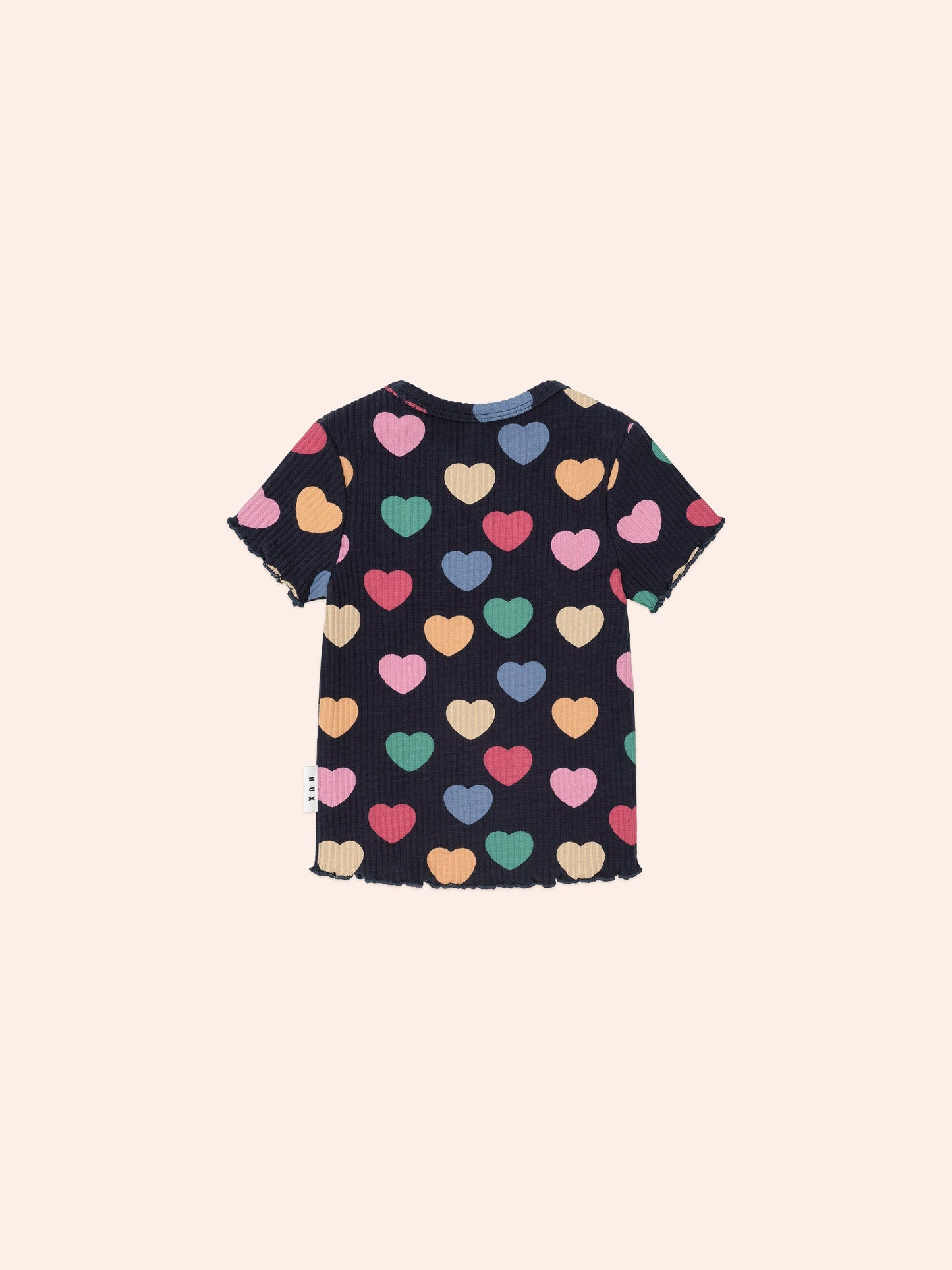 T-shirt côtelé multi cœurs | Marine | Huxbaby