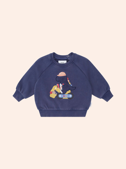 Sweat-shirt Dino Artisan | Bleu Marine Délavé | Huxbaby