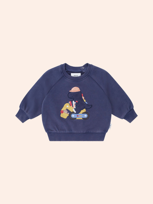 Sweat-shirt Dino Artisan | Bleu Marine Délavé | Huxbaby