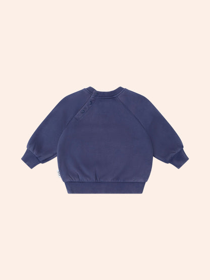 Sweat-shirt Dino Artisan | Bleu Marine Délavé | Huxbaby