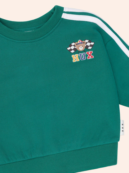 Sweat-shirt Racer Stripe | Émeraude | Huxbaby