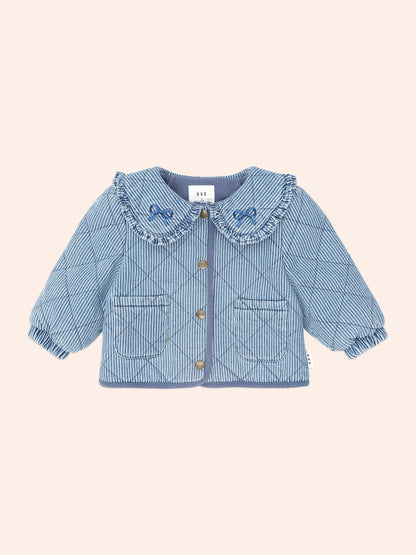 Veste en jean vintage à col lavallière | Rayures bleues | Huxbaby