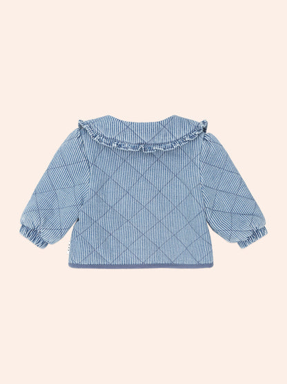 Veste en jean vintage à col lavallière | Rayures bleues | Huxbaby